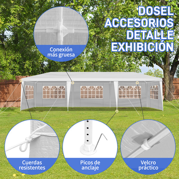 Tente de réception blanche 10'x30' avec 5 parois latérales amovibles, en tissu PE et structure en fer, imperméable et résistante aux UV, avec fenêtres, abri solaire de plage pour mariages, événements en extérieur, mar
