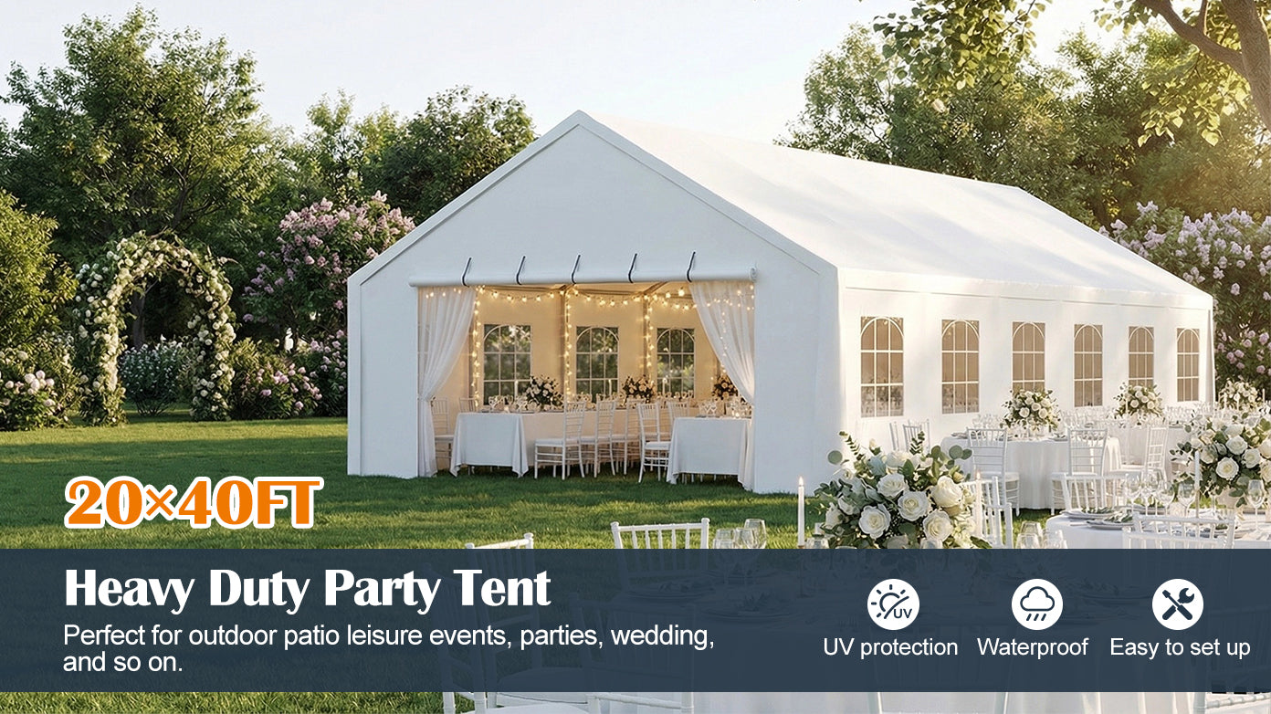 Heavy Duty 20x40FT Outdoor Party Tent with Removable Sidewalls, Carry Bags, Ideal for Weddings, Events, Camping, Patio, and Garden Use