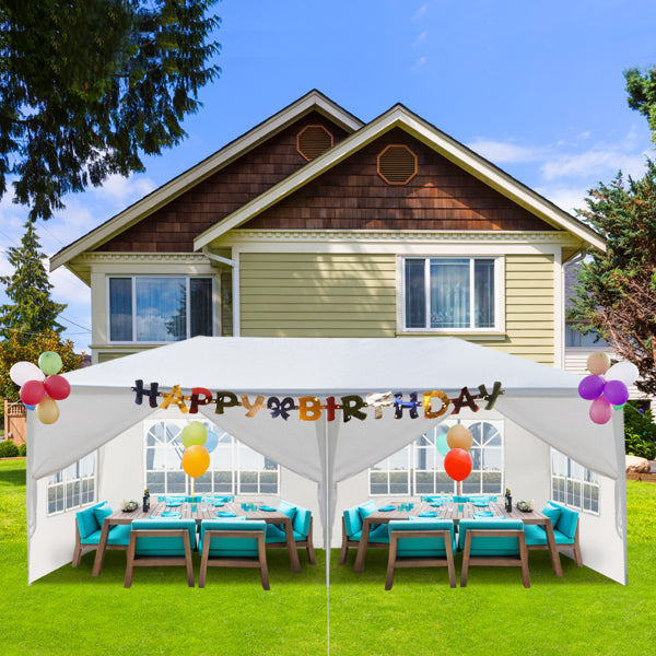 Tente de réception blanche 10'x20' avec 6 parois latérales amovibles, en tissu PE et structure en fer, gazebo d'extérieur imperméable avec fenêtres pour mariages, événements en plein air, abri de patio, usage commercia