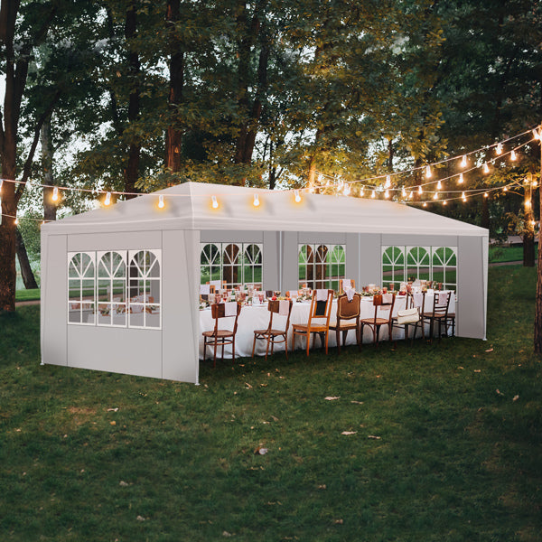 Tente de réception extérieure 10'x30', auvent imperméable avec 5 parois latérales amovibles et fenêtres de style église, grand gazebo pour mariage, anniversaire, barbecue en plein air, blanc