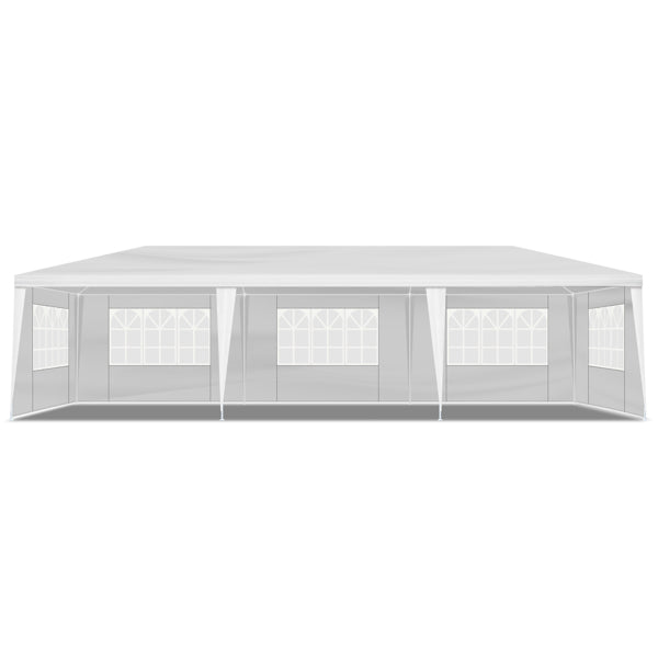 Tente de réception blanche 10'x30' avec 5 parois latérales amovibles, en tissu PE et structure en fer, imperméable et résistante aux UV, avec fenêtres, abri solaire de plage pour mariages, événements en extérieur, mar