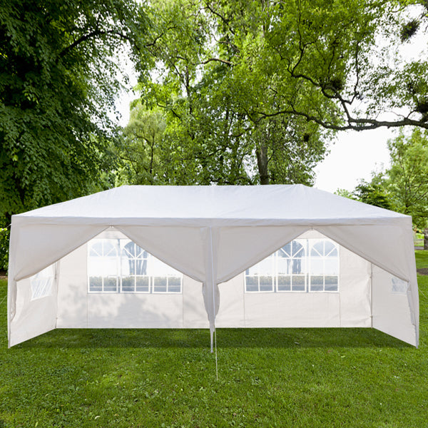 Tente de réception blanche 10'x20' avec 6 parois latérales amovibles, en tissu PE et structure en fer, gazebo d'extérieur imperméable avec fenêtres pour mariages, événements en plein air, abri de patio, usage commercia