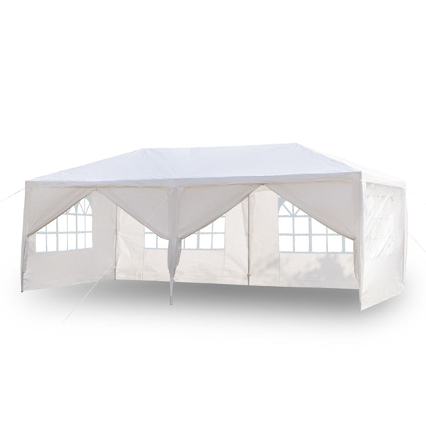 Tente de réception blanche 10'x20' avec 6 parois latérales amovibles, en tissu PE et structure en fer, gazebo d'extérieur imperméable avec fenêtres pour mariages, événements en plein air, abri de patio, usage commercia