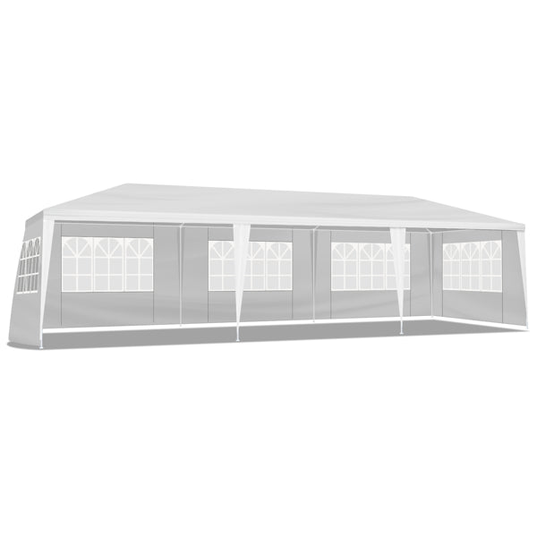 Tente de réception blanche 10'x30' avec 8 parois latérales amovibles, en tissu PE et structure en fer, gazebo d'extérieur imperméable avec fenêtres pour mariages, événements en plein air, abri de patio