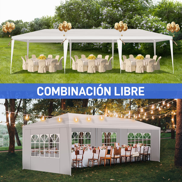 Tente de réception blanche 10'x30' avec 5 parois latérales amovibles, en tissu PE et structure en fer, imperméable et résistante aux UV, avec fenêtres, abri solaire de plage pour mariages, événements en extérieur, mar
