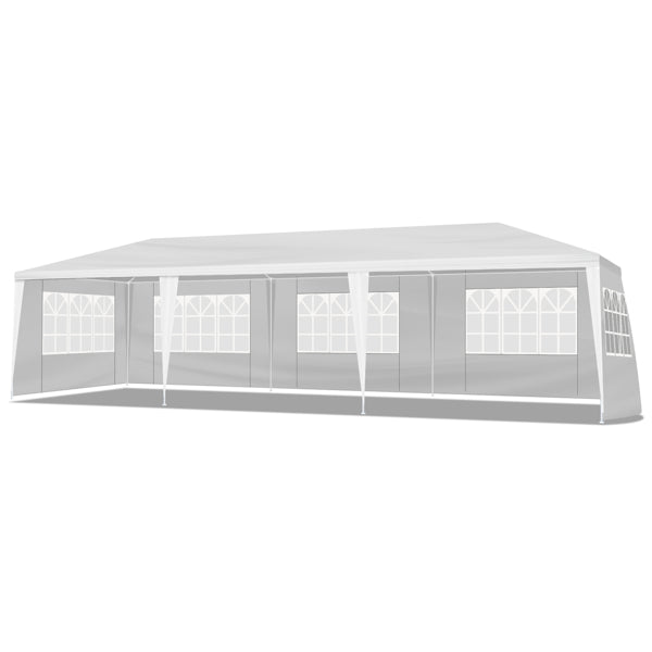 10'x30' White Canopy Tent with 5 Removable Sidewalls, PE Fabric & Iron Frame, Waterproof UV-Resistant Outdoor Party Gazebo with Windows, Beach Sun Shade Shelter for Wedding, Backyard Events, Commercial Market