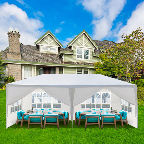 Tente de réception blanche 10'x20' avec 6 parois latérales amovibles, en tissu PE et structure en fer, gazebo d'extérieur imperméable avec fenêtres pour mariages, événements en plein air, abri de patio, usage commercia