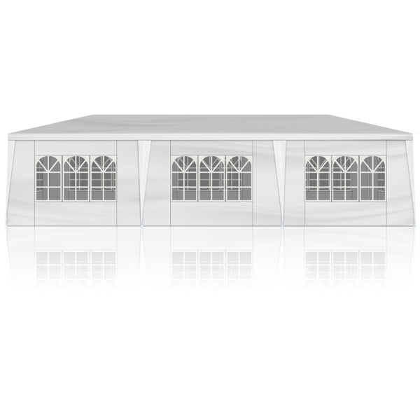 Tente de réception blanche 10'x30' avec 8 parois latérales amovibles, en tissu PE et structure en fer, gazebo d'extérieur imperméable avec fenêtres pour mariages, événements en plein air, abri de patio