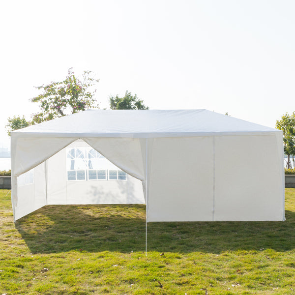 Tente de réception blanche 10'x20' avec 6 parois latérales amovibles, en tissu PE et structure en fer, gazebo d'extérieur imperméable avec fenêtres pour mariages, événements en plein air, abri de patio, usage commercia