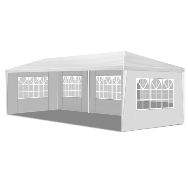 Tente de réception extérieure 10'x30', auvent imperméable avec 5 parois latérales amovibles et fenêtres de style église, grand gazebo pour mariage, anniversaire, barbecue en plein air, blanc