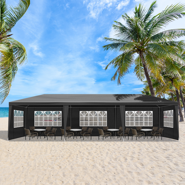 10'x30' Outdoor Party Tent with 8 Removable Sidewalls, Waterproof Canopy Patio Wedding Gazebo Black