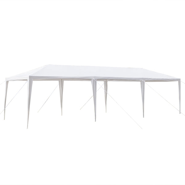 Tente de réception blanche 10'x30' avec 7 parois latérales amovibles, en tissu PE et structure en fer, abri de jardin imperméable avec fenêtres pour mariages, événements en extérieur, patios, ou comme abri commercial.
