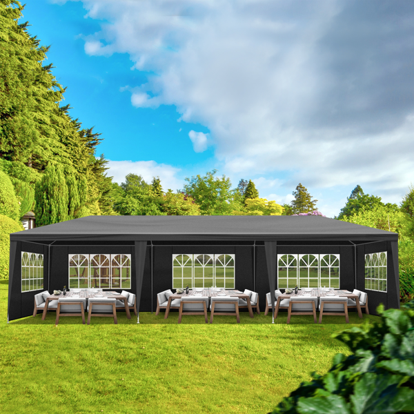 10'x30' Outdoor Party Tent with 8 Removable Sidewalls, Waterproof Canopy Patio Wedding Gazebo Black