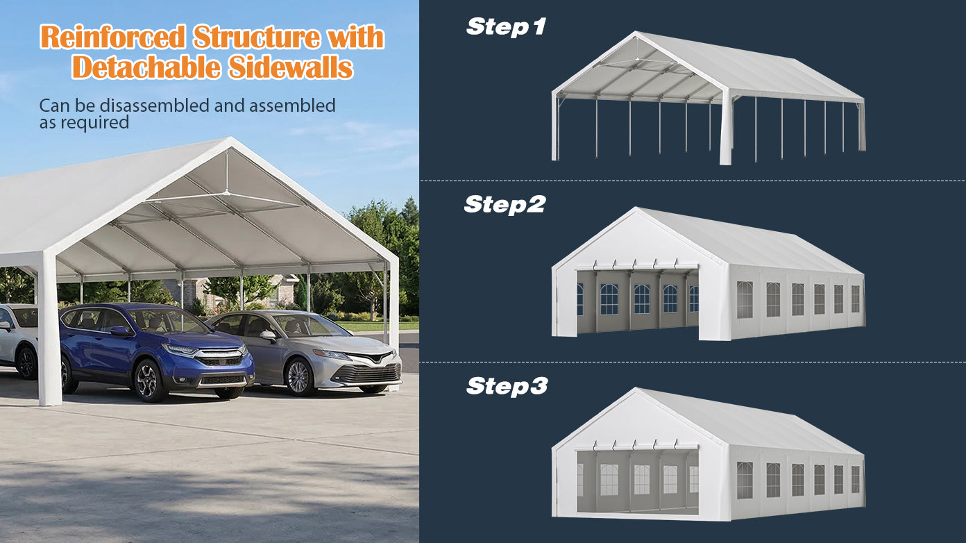 Heavy Duty 20x40FT Outdoor Party Tent with Removable Sidewalls, Carry Bags, Ideal for Weddings, Events, Camping, Patio, and Garden Use