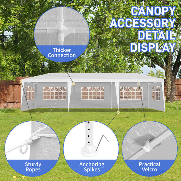 Tente de réception extérieure 10'x30', auvent imperméable avec 5 parois latérales amovibles et fenêtres de style église, grand gazebo pour mariage, anniversaire, barbecue en plein air, blanc