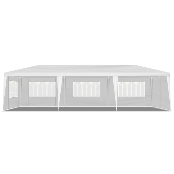 Tente de réception blanche 10'x30' avec 8 parois latérales amovibles, en tissu PE et structure en fer, gazebo d'extérieur imperméable avec fenêtres pour mariages, événements en plein air, abri de patio