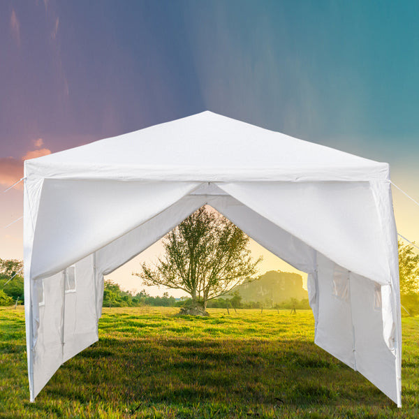Tente de réception blanche 10'x20' avec 6 parois latérales amovibles, en tissu PE et structure en fer, gazebo d'extérieur imperméable avec fenêtres pour mariages, événements en plein air, abri de patio, usage commercia