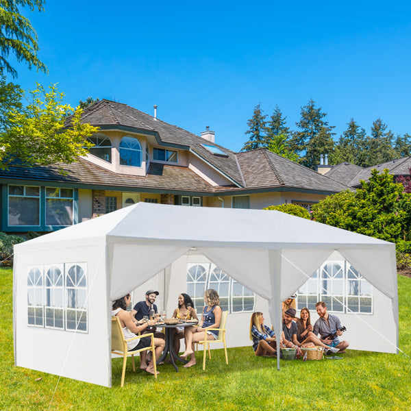 Tente de réception blanche 10'x20' avec 6 parois latérales amovibles, en tissu PE et structure en fer, gazebo d'extérieur imperméable avec fenêtres pour mariages, événements en plein air, abri de patio, usage commercia