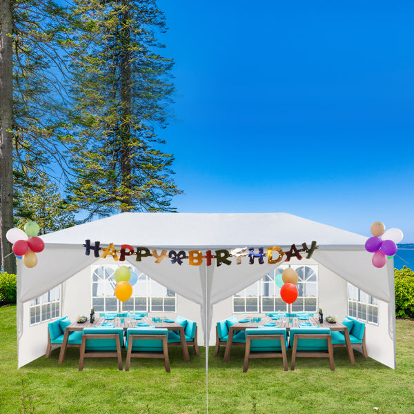 Tente de réception blanche 10'x20' avec 6 parois latérales amovibles, en tissu PE et structure en fer, gazebo d'extérieur imperméable avec fenêtres pour mariages, événements en plein air, abri de patio, usage commercia