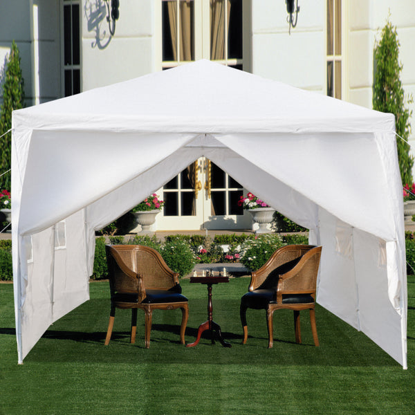 Tente de réception blanche 10'x20' avec 6 parois latérales amovibles, en tissu PE et structure en fer, gazebo d'extérieur imperméable avec fenêtres pour mariages, événements en plein air, abri de patio, usage commercia
