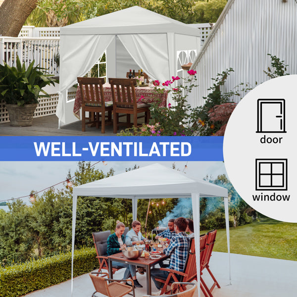 6.5'x6.5' Outdoor Party Tent, Waterproof Canopy with 4 Removable Sidewalls, 2 Doors & 2 Clear Windows, Portable Gazebo for Wedding, Backyard BBQ, White