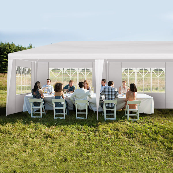 10'x30' White Canopy Tent with 5 Removable Sidewalls, PE Fabric & Iron Frame, Waterproof UV-Resistant Outdoor Party Gazebo with Windows, Beach Sun Shade Shelter for Wedding, Backyard Events, Commercial Market
