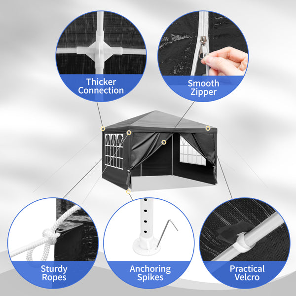 10'x10' Gazebo Waterproof Outdoor Canopy Patio Tent Party Tent for Wedding BBQ Cater, Black