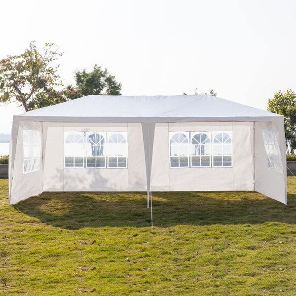 Tente de réception blanche 10'x20' avec 6 parois latérales amovibles, en tissu PE et structure en fer, gazebo d'extérieur imperméable avec fenêtres pour mariages, événements en plein air, abri de patio, usage commercia