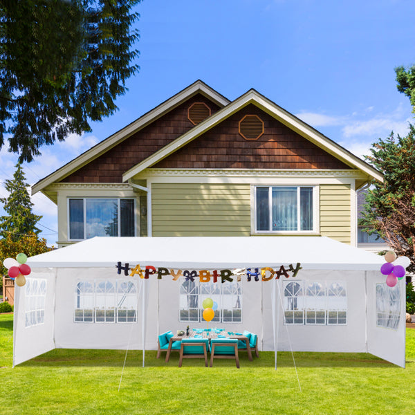 Tente de réception blanche 10'x30' avec 5 parois latérales amovibles, en tissu PE et structure en fer, imperméable et résistante aux UV, avec fenêtres, abri solaire de plage pour mariages, événements en extérieur, mar