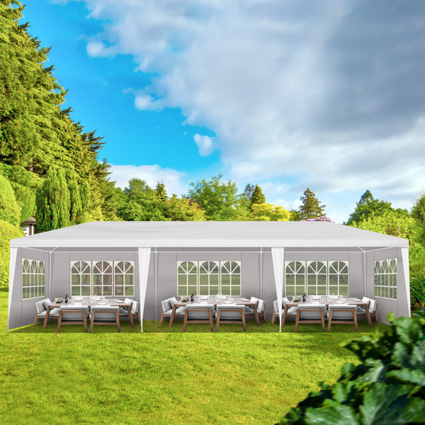 Tente de réception extérieure 10'x30', auvent imperméable avec 5 parois latérales amovibles et fenêtres de style église, grand gazebo pour mariage, anniversaire, barbecue en plein air, blanc