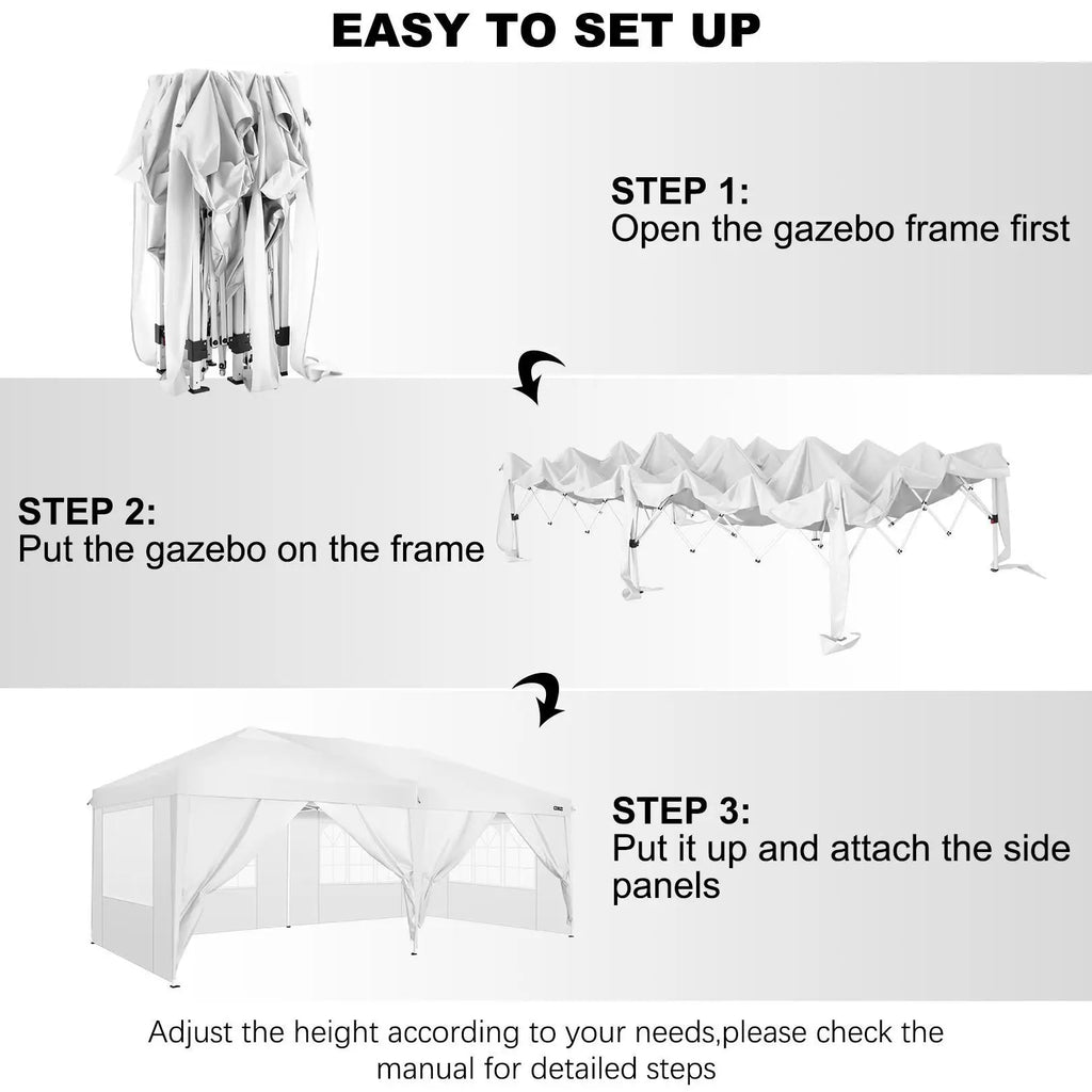 Canopy 10x20 Pop Up Canopy Tent with 6 Sidewalls Easy Pop Up Tent 10x20 Waterproof Commercial Instant Shelter UPF 50+ Portable