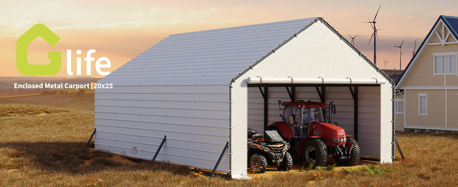 Roofing Panels for Metal Carport 20x25 ft, 20x20 ft, Heavy Duty Metal Carport Kits, 27 Ga. Galvanized Steel Ribbed Panels, 60.23 in x 19.68 in, 16 Pcs, White