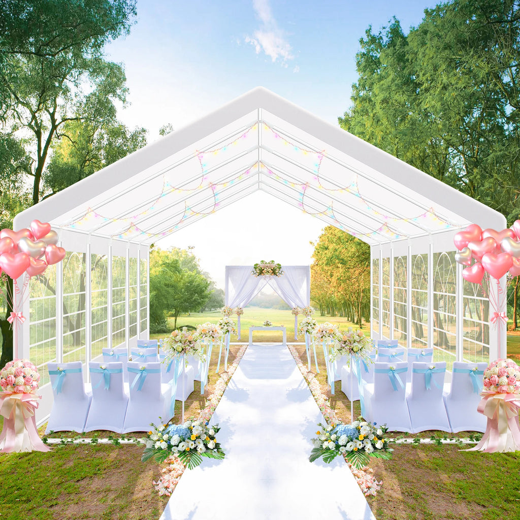 Tente de fête robuste 20x40, tentes à baldaquin de fête avec 8 parois latérales amovibles et 4 sacs de sable intégrés, grandes tentes pour mariage commercial