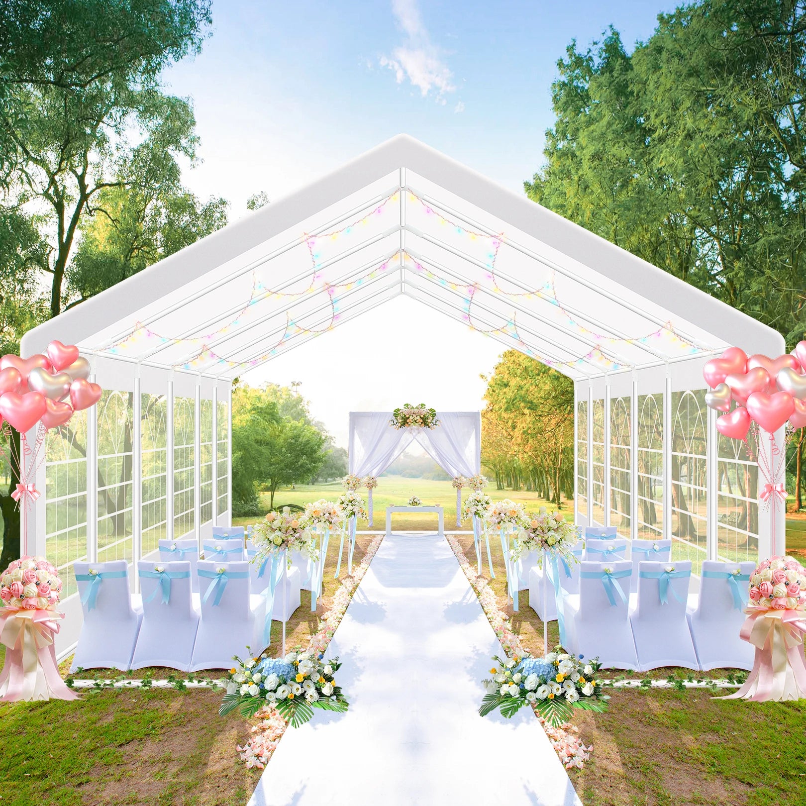 Tente de fête robuste 20x40, tentes à baldaquin de fête avec 8 parois latérales amovibles et 4 sacs de sable intégrés, grandes tentes pour mariage commercial
