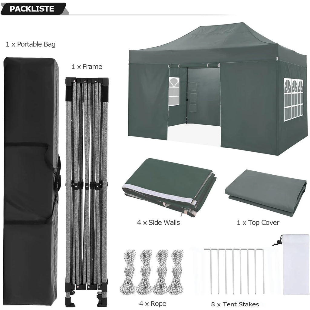 Heavy Duty 10x15 Canopy Tent with 4 Removable Walls Waterproof Commercial Outdoor Shelter, UPF 50+ Protection for Events,