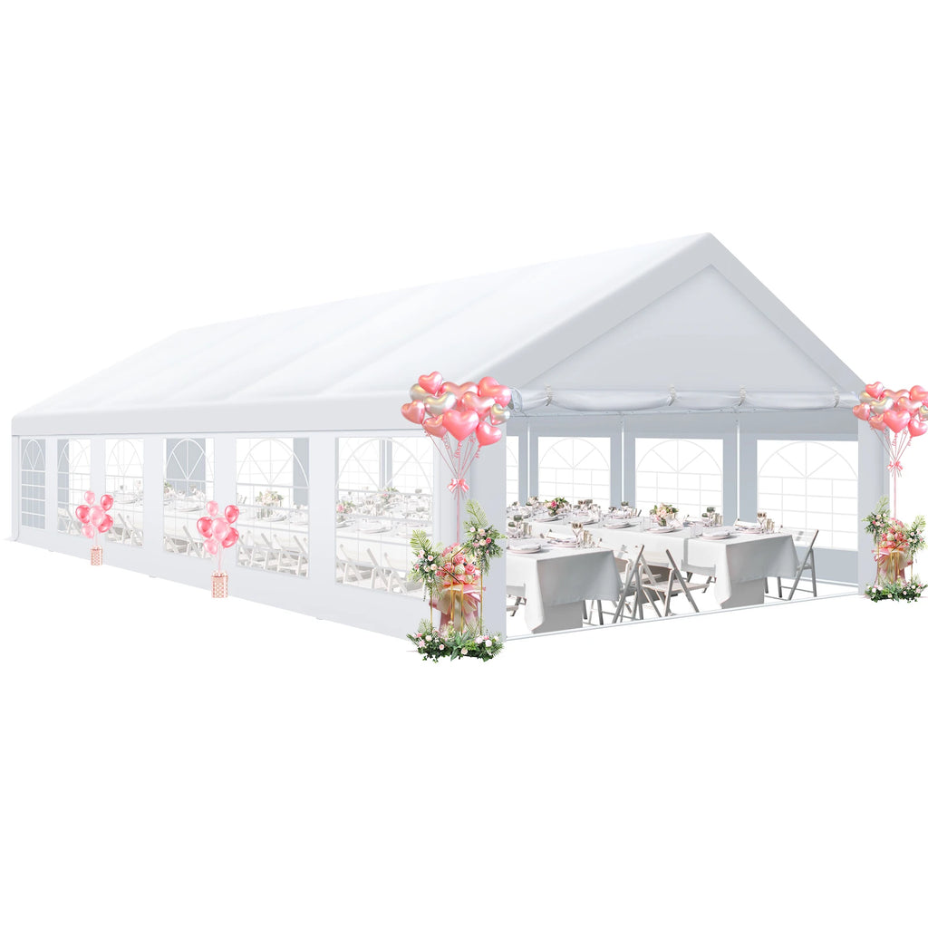 Tente de fête robuste 20x40, tentes à baldaquin de fête avec 8 parois latérales amovibles et 4 sacs de sable intégrés, grandes tentes pour mariage commercial