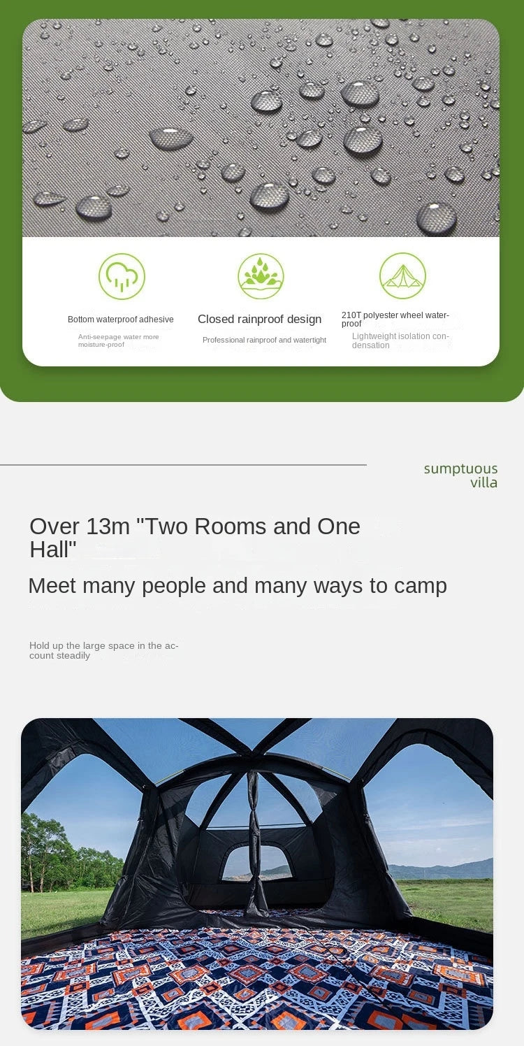 Tent Outdoor Two Rooms and One Living Room 4-8-12 People Camping Villa Sunproof Rainproof Thickened Tent Camping Supplies