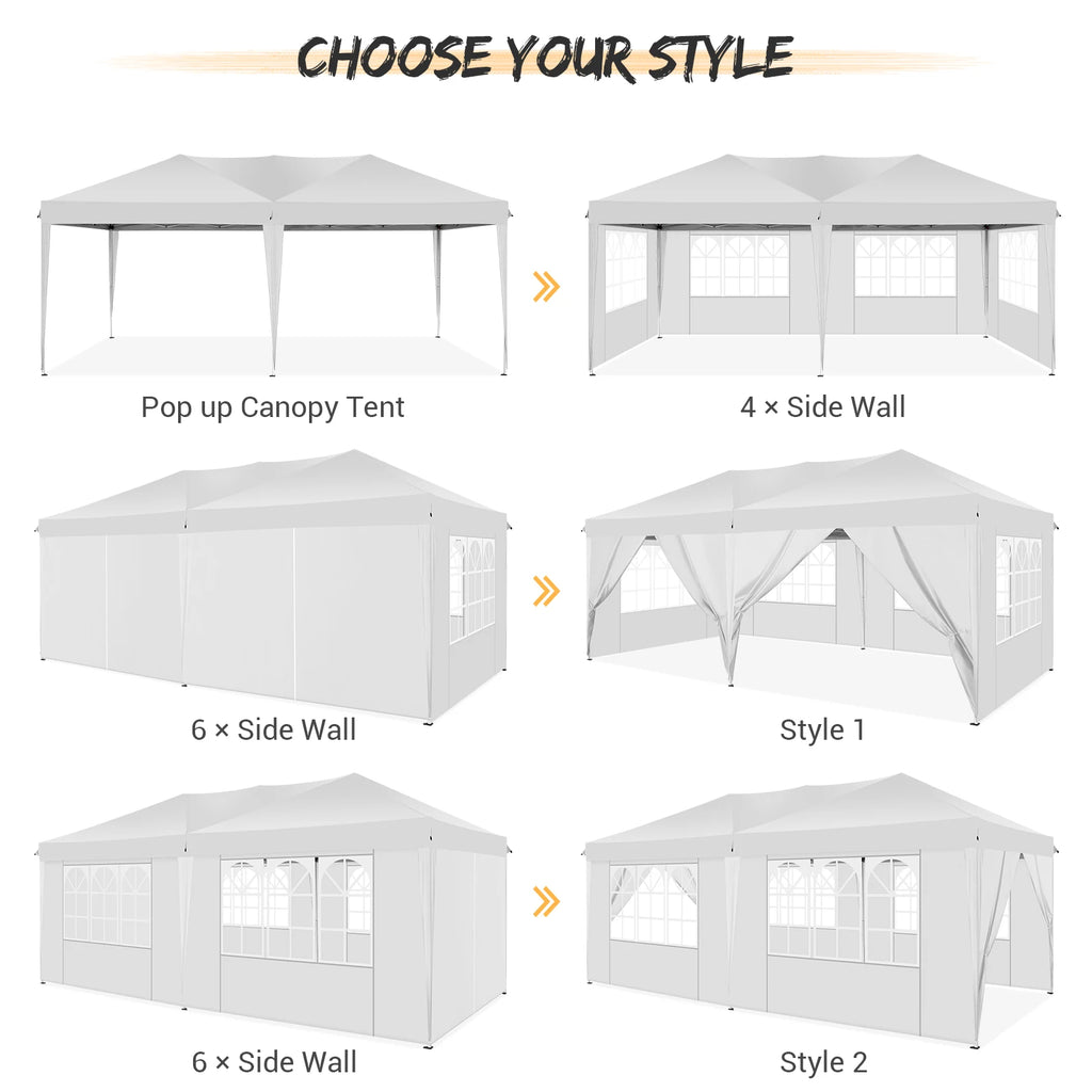 Canopy 10x20 Pop Up Canopy Tent with 6 Sidewalls Easy Pop Up Tent 10x20 Waterproof Commercial Instant Shelter UPF 50+ Portable