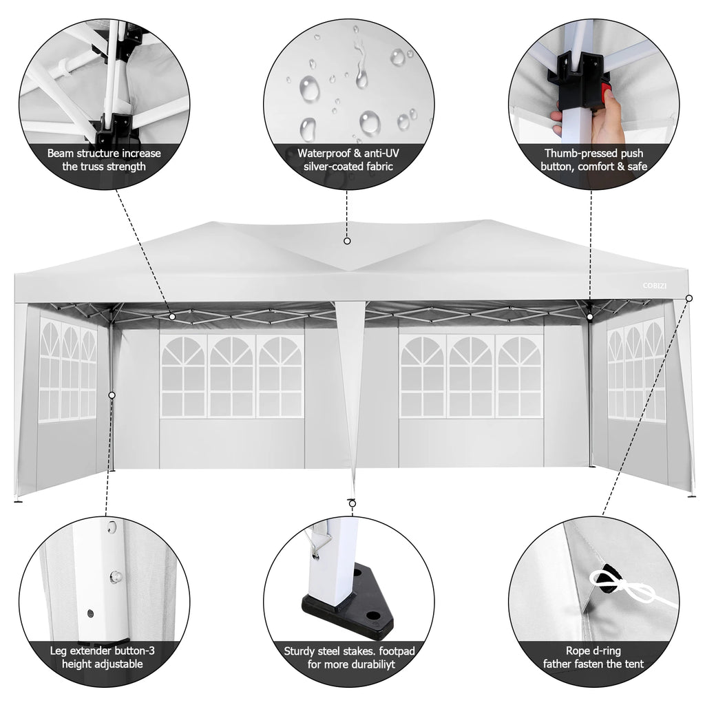 Canopy 10x20 Pop Up Canopy Tent with 6 Sidewalls Easy Pop Up Tent 10x20 Waterproof Commercial Instant Shelter UPF 50+ Portable