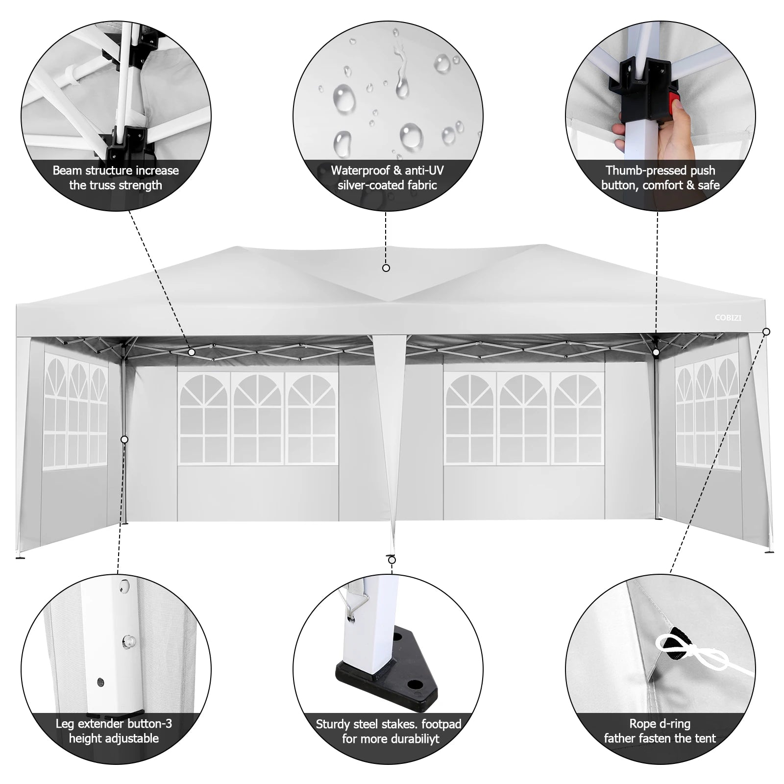 Canopy 10x20 Pop Up Canopy Tent with 6 Sidewalls Easy Pop Up Tent 10x20 Waterproof Commercial Instant Shelter UPF 50+ Portable