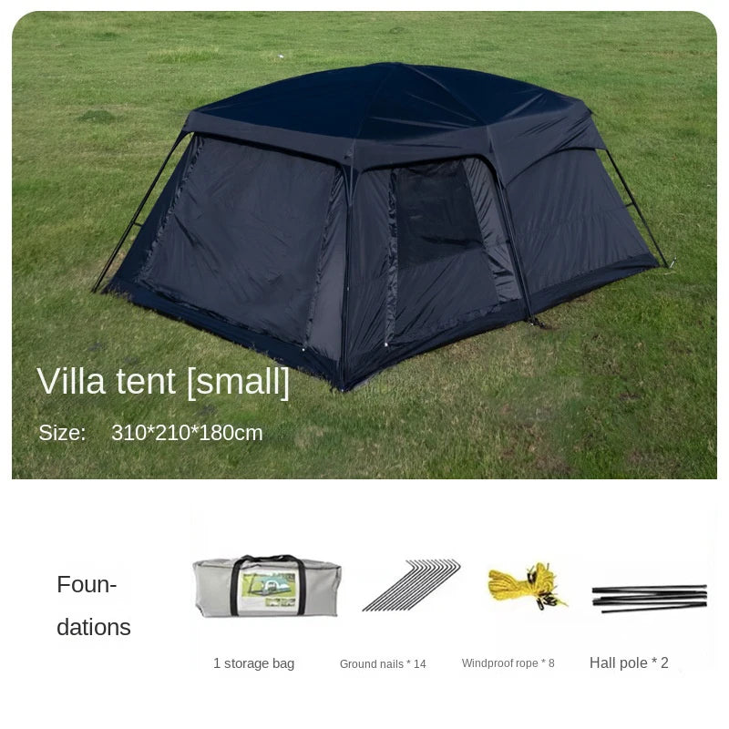 Tent Outdoor Two Rooms and One Living Room 4-8-12 People Camping Villa Sunproof Rainproof Thickened Tent Camping Supplies