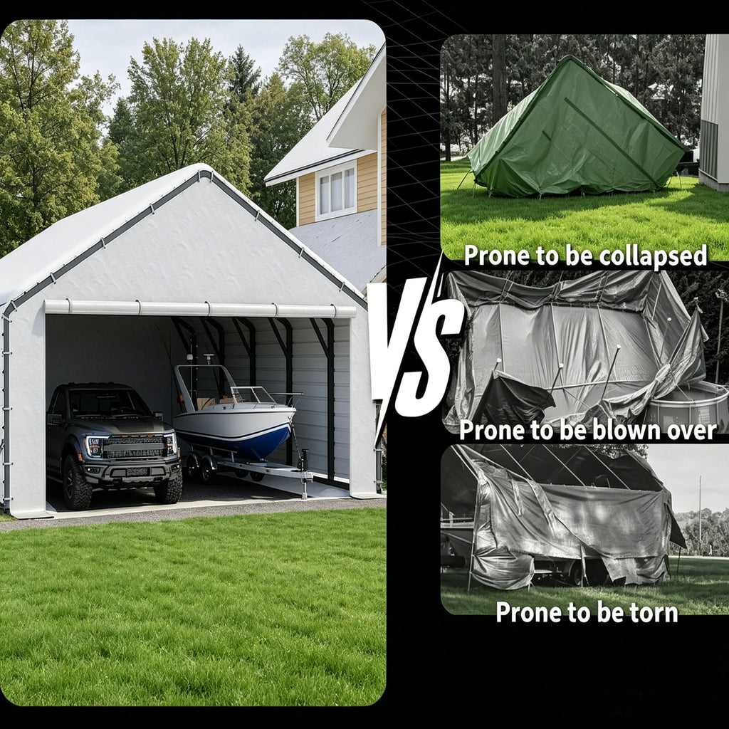 Roofing Panels for Metal Carport 20x25 ft, 20x20 ft, Heavy Duty Metal Carport Kits, 27 Ga. Galvanized Steel Ribbed Panels, 60.23 in x 19.68 in, 16 Pcs, White
