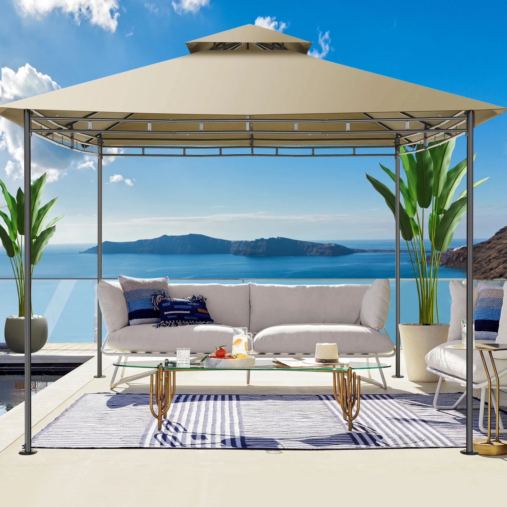 10×10 Gazebo with Cold-Proof Curtains Nettings,Heavy Duty Gazebo Double Roof with Metal Frame,Tents for Patio, Deck,Backyard