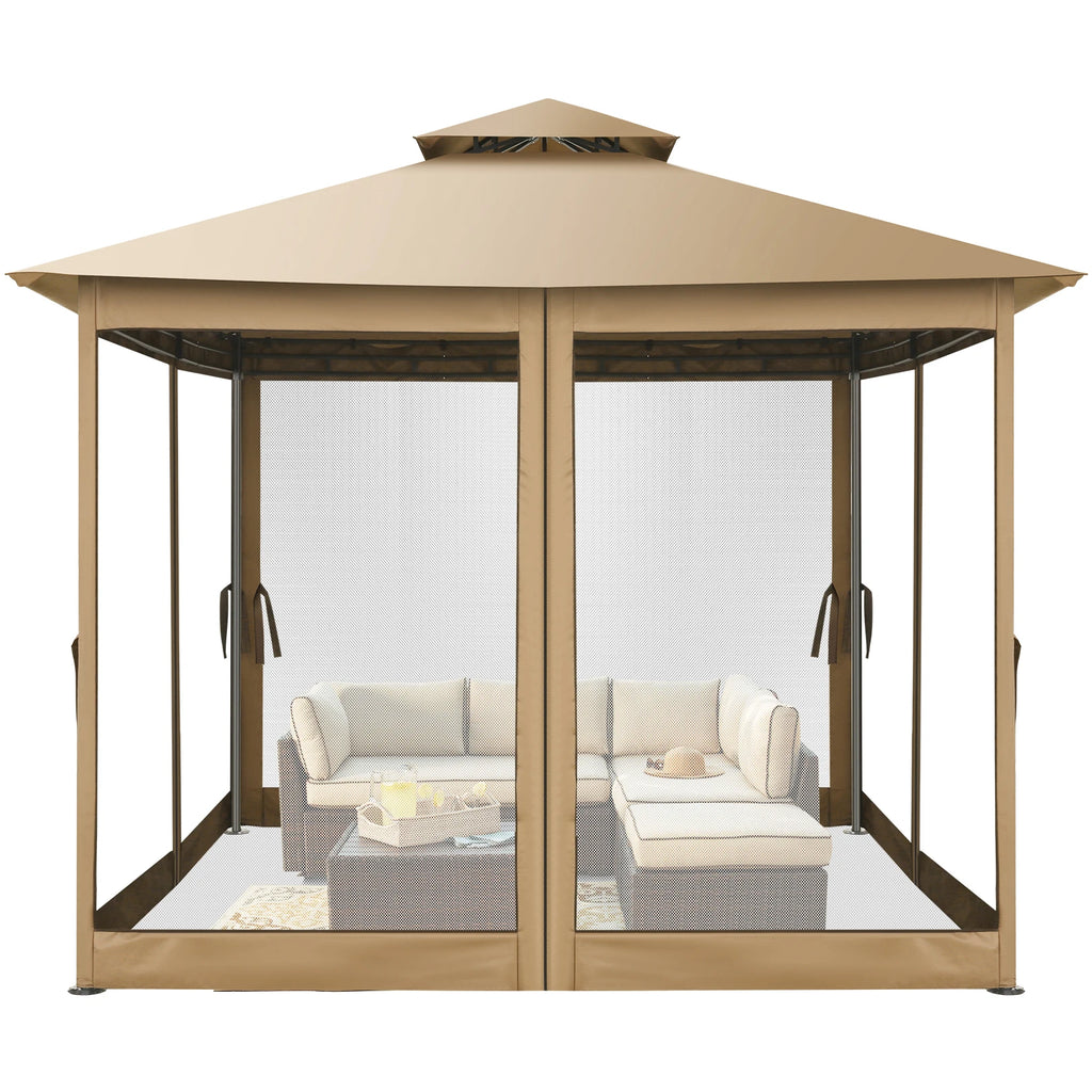10×10 Gazebo with Cold-Proof Curtains Nettings,Heavy Duty Gazebo Double Roof with Metal Frame,Tents for Patio, Deck,Backyard