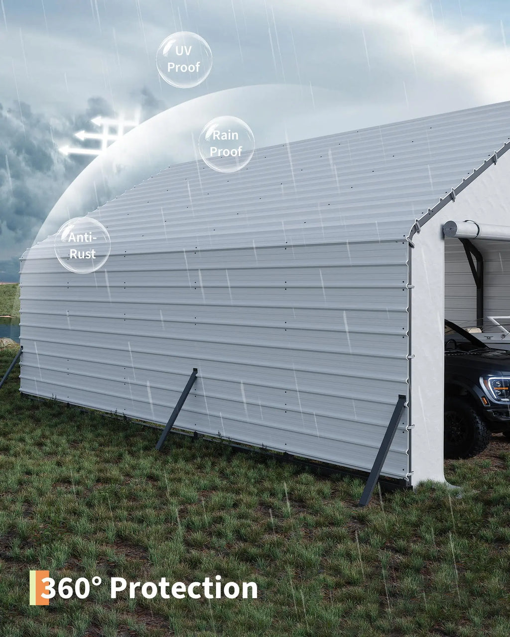 Roofing Panels for Metal Carport 20x25 ft, 20x20 ft, Heavy Duty Metal Carport Kits, 27 Ga. Galvanized Steel Ribbed Panels, 60.23 in x 19.68 in, 16 Pcs, White