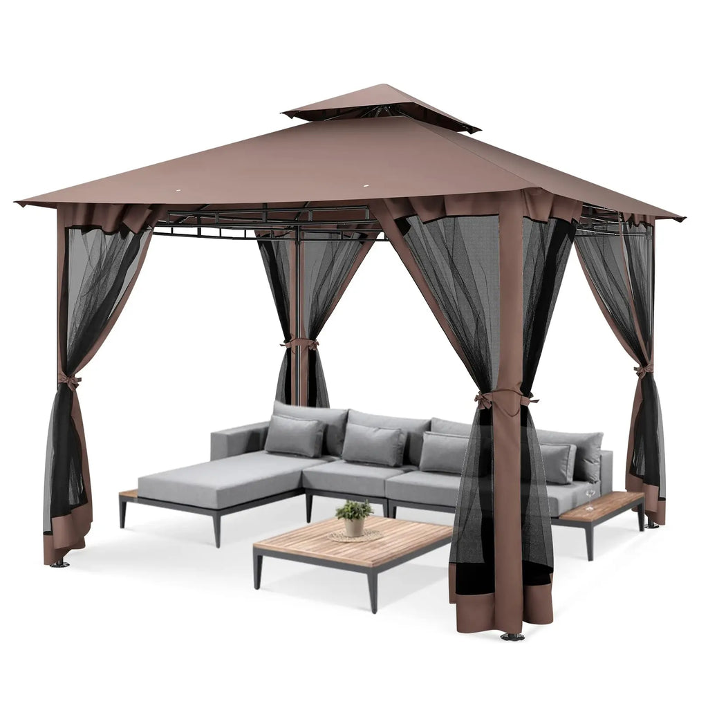 10×10 Gazebo with Cold-Proof Curtains Nettings,Heavy Duty Gazebo Double Roof with Metal Frame,Tents for Patio, Deck,Backyard