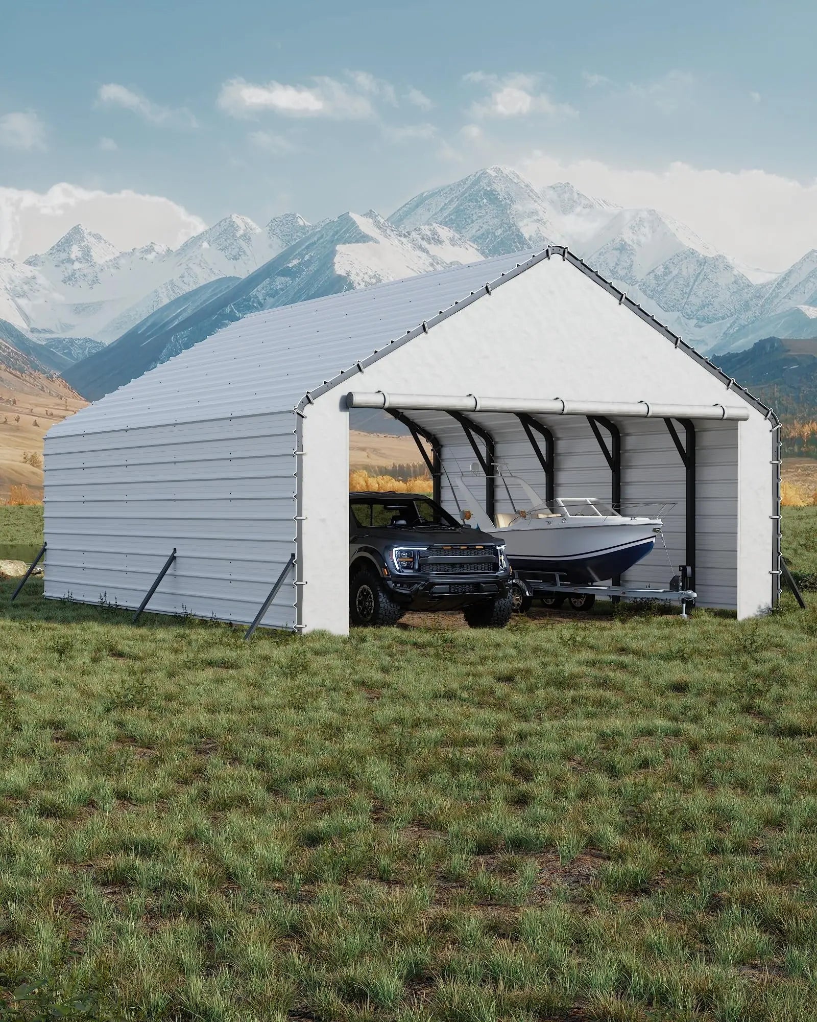 Roofing Panels for Metal Carport 20x25 ft, 20x20 ft, Heavy Duty Metal Carport Kits, 27 Ga. Galvanized Steel Ribbed Panels, 60.23 in x 19.68 in, 16 Pcs, White