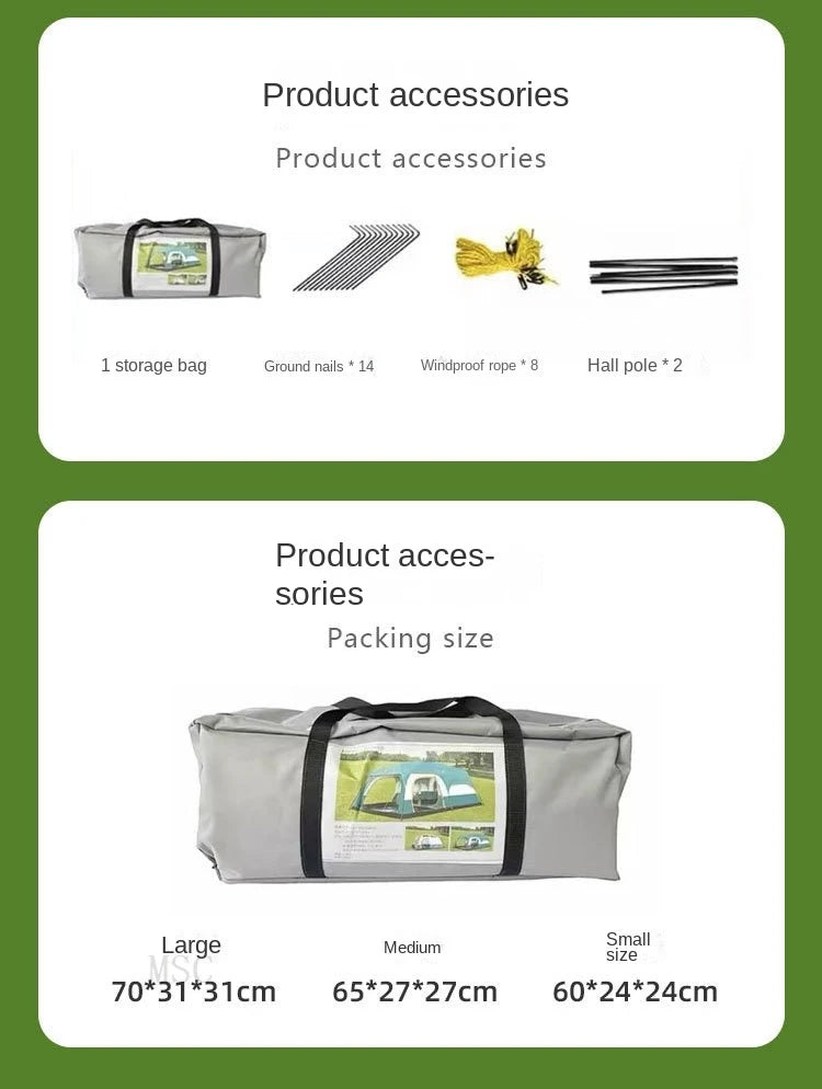 Tent Outdoor Two Rooms and One Living Room 4-8-12 People Camping Villa Sunproof Rainproof Thickened Tent Camping Supplies