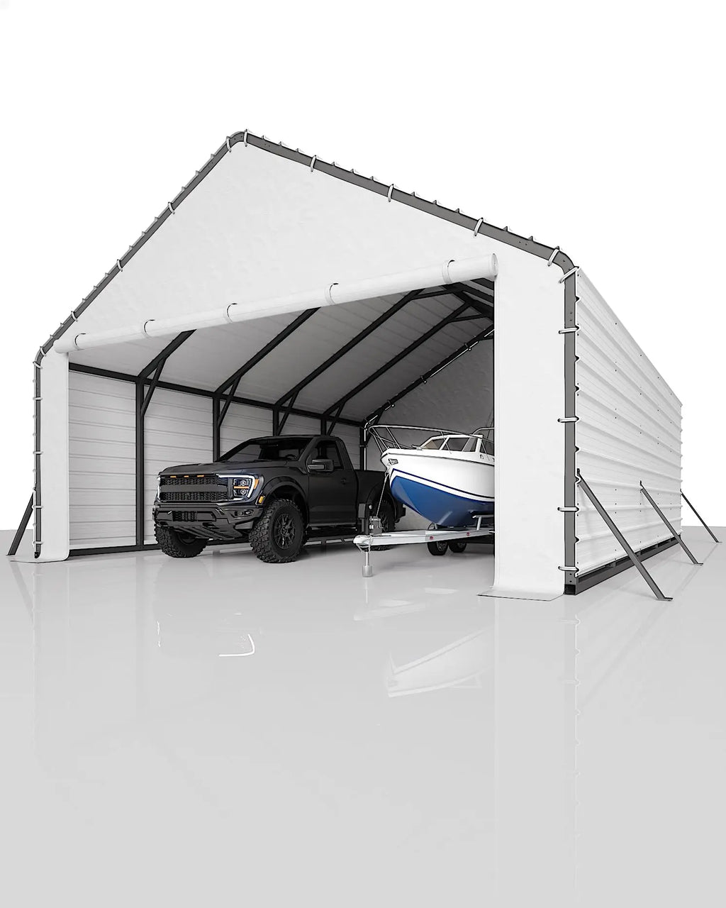 Roofing Panels for Metal Carport 20x25 ft, 20x20 ft, Heavy Duty Metal Carport Kits, 27 Ga. Galvanized Steel Ribbed Panels, 60.23 in x 19.68 in, 16 Pcs, White