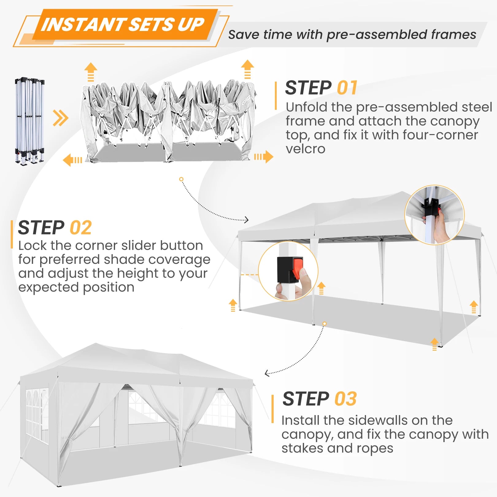 Canopy 10x20 Pop Up Canopy Tent with 6 Sidewalls Easy Pop Up Tent 10x20 Waterproof Commercial Instant Shelter UPF 50+ Portable